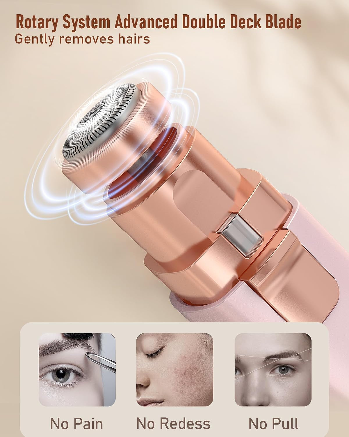 Eyebrow Trimmer Facial Hair Removal for Women: 2 in 1 Rechargeable Facial Hair Remover & Eyebrow Razor, Electric Painless Face Shaver for Women with LED Light for Eye Brow, Lips & Face